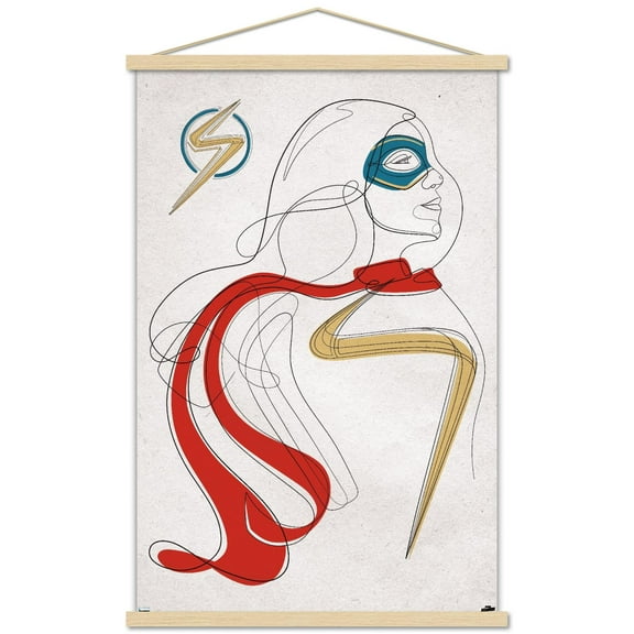 Marvel Ms. Marvel - Line Drawing Wall Poster with Magnetic Frame, 22.375" x 34"