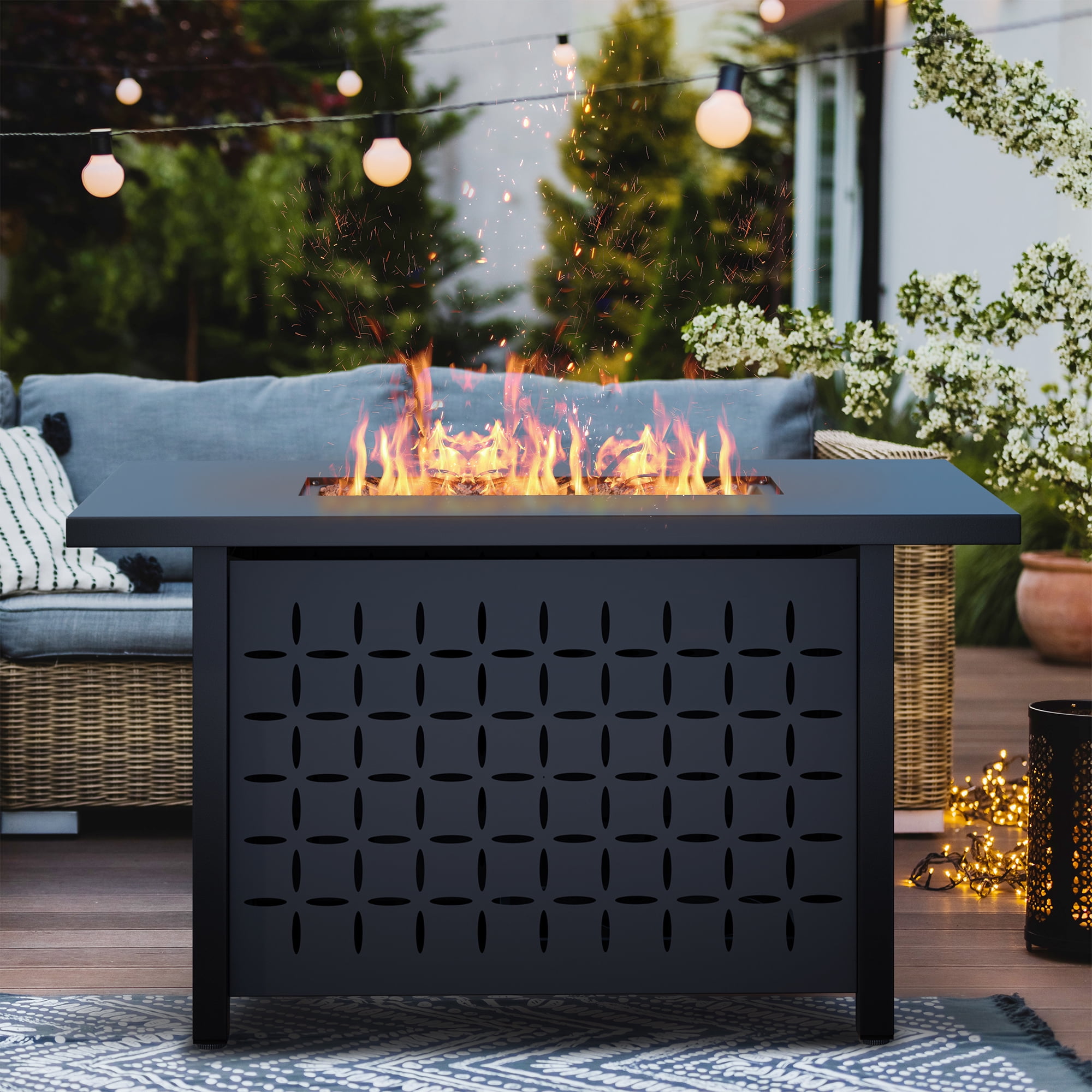 Walsunny 43 inch Gas Fire Pit Table 50,000 BTU Outdoor Rectangular Propane Firepit Table with Waterproof Cover