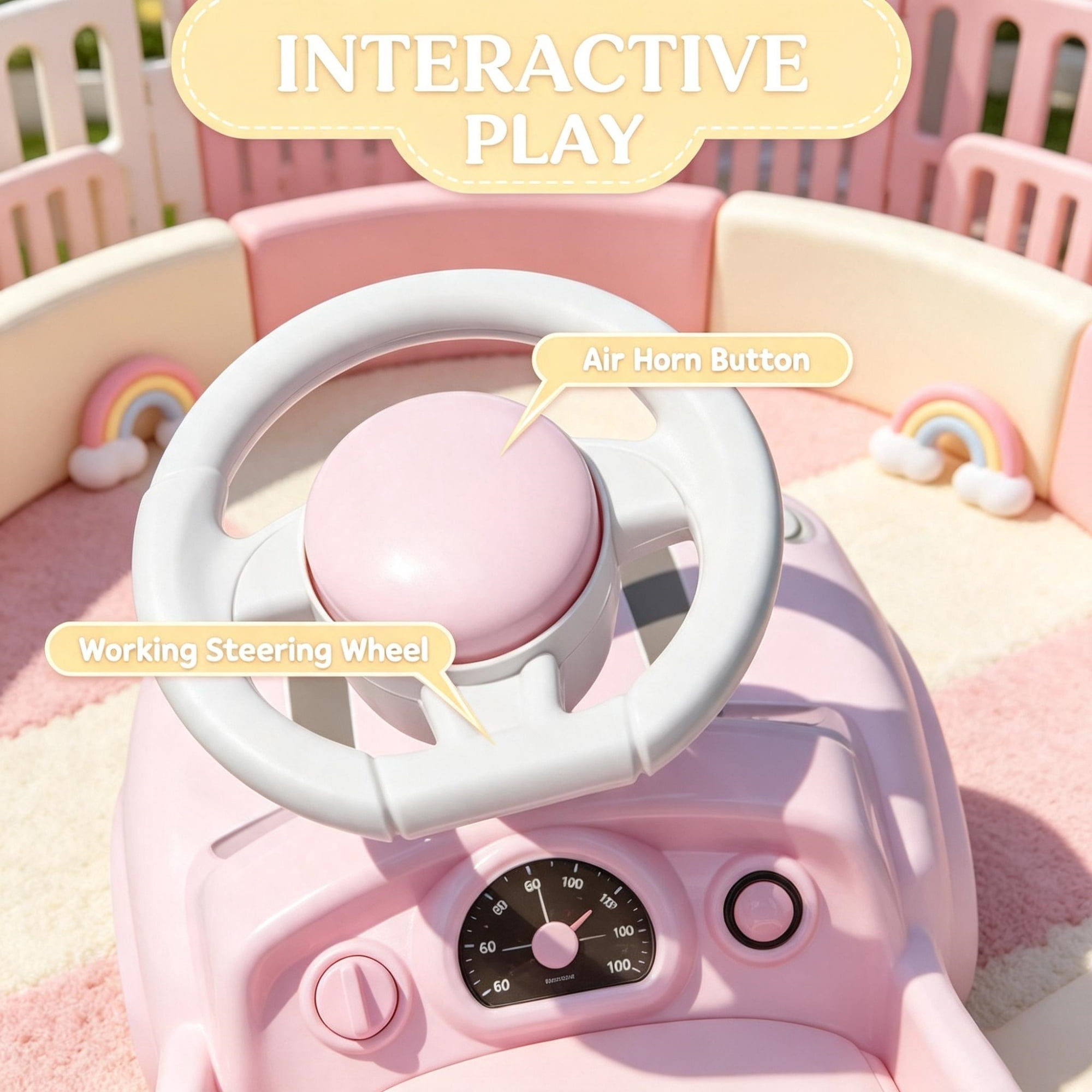 Foot-to-Floor Sliding Car for 18-36 Months, Pink Toddler Ride-On Toy with Horn & Anti-Over-Backwards Safety