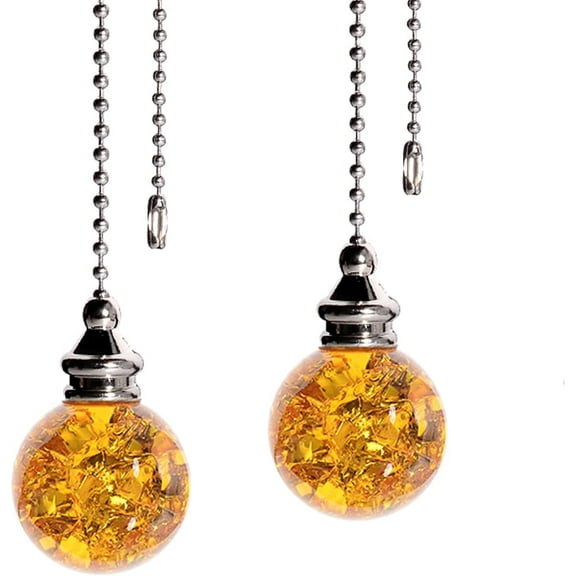 2Pcs Pull Chain Crystal Glass Ice Cracked Ball Pull Chain for Ceiling Fan Light Decoration, Light Pull Chain with 21Inch 3mm Diameter Ball Beaded Chain