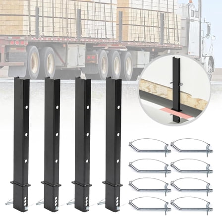 Reykilor 4 Pack 30" Adjustable Heavy-Duty C Channel Pipe Stake with Hitch Pin and Clip for Flatbed Trailer Hauler