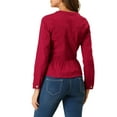 thumbnail image 5 of MODA NOVA Juniors Round Neck Button Down Ruffled Hem Cropped Washed Denim Jacket, 5 of 7