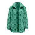 thumbnail image 6 of VISALY Women's Long Sleeve Full Zip Soft Warm Fleece Jacket Stand Up Collared Loose Solid Color Checkered Plush Cardigan Coat Soft Trendy Winter Coat Green M, 6 of 6