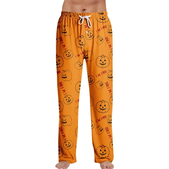 Trgacdwlo Halloween Pajama Pants Mens Funny Pumpkin Pajama Bottoms Men Elastic Waist Drawstring Fall Winter Men's Lounge Pants