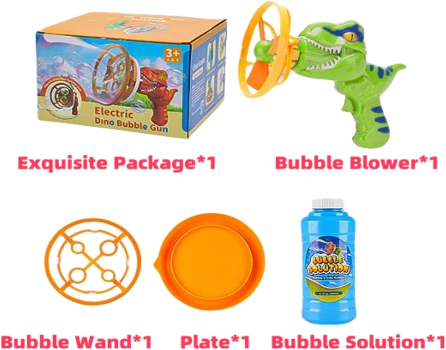 Dinosaur Bubbles Machine Automatic Bubble Blower with Solution for Kids Outdoor Play Party Gifts