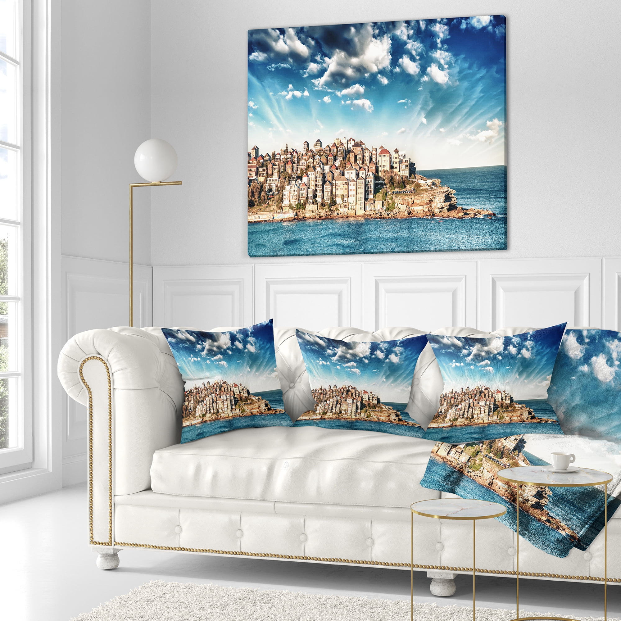 Designart Sydney Bondi Beach Panorama - Landscape Printed Throw Pillow - 16x16