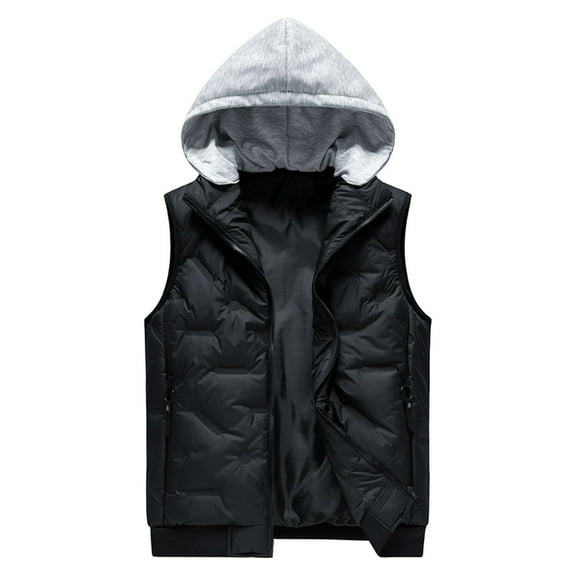 dzxyzu Men's Outdoor Winter Hooded Vest Casual Water-Resistant Puffer Jacket Thicken Vest Outdoor Vest Top Riding Skiing Fishing Puffer Sleeveless Vest Black