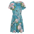 thumbnail image 4 of Chinoiserie Birds in Turquoise Blue Women's Dress Short Sleeve Summer Sundress Summer Women Clothes, 4 of 7