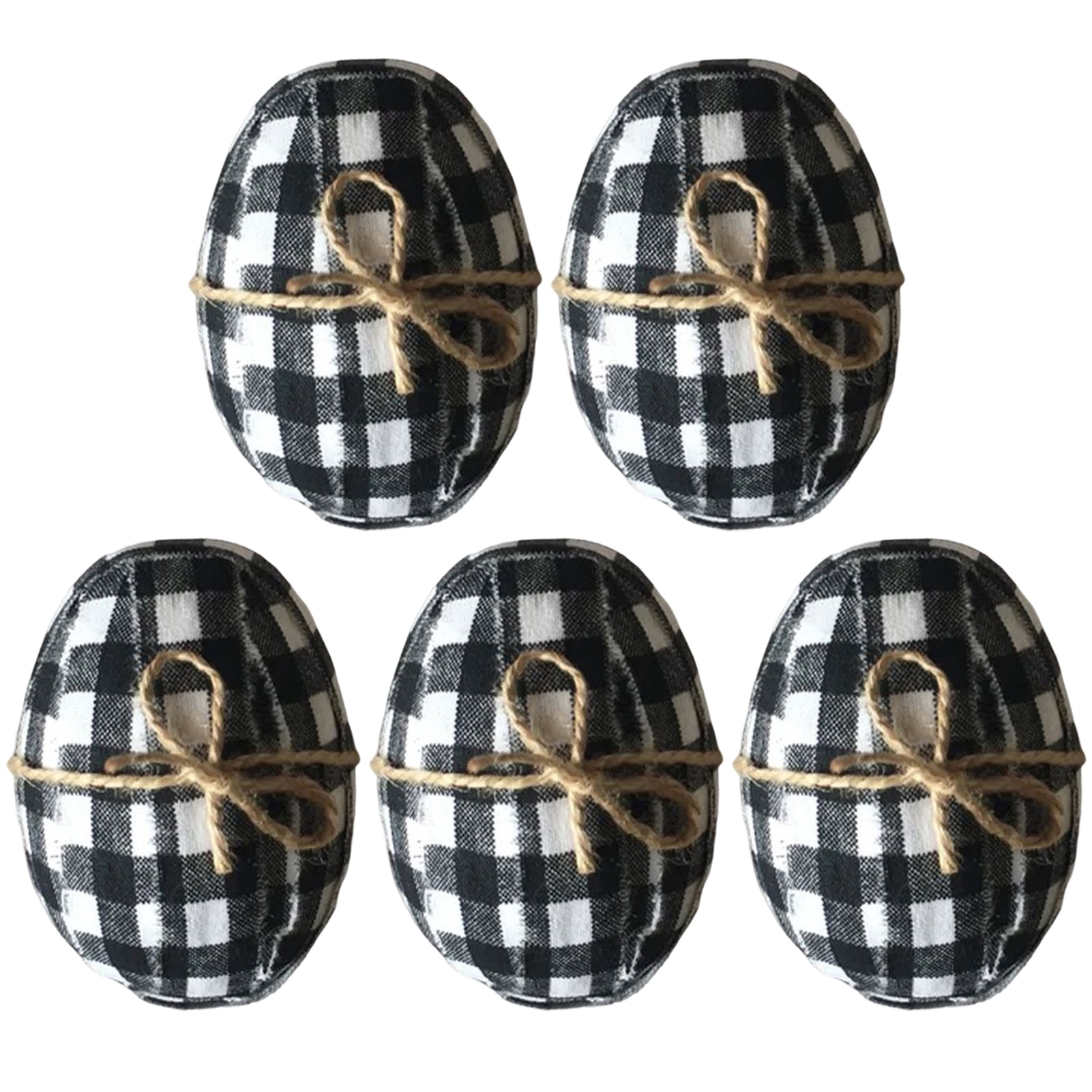 Yesbay 5 Pcs/Set Easter Eggs Pendants Contrast Color Plaid Print with Strap Realistic Egg Fabric Cover Decorative Reusable Happy Easter Egg Decoration Toys Easter Supplies