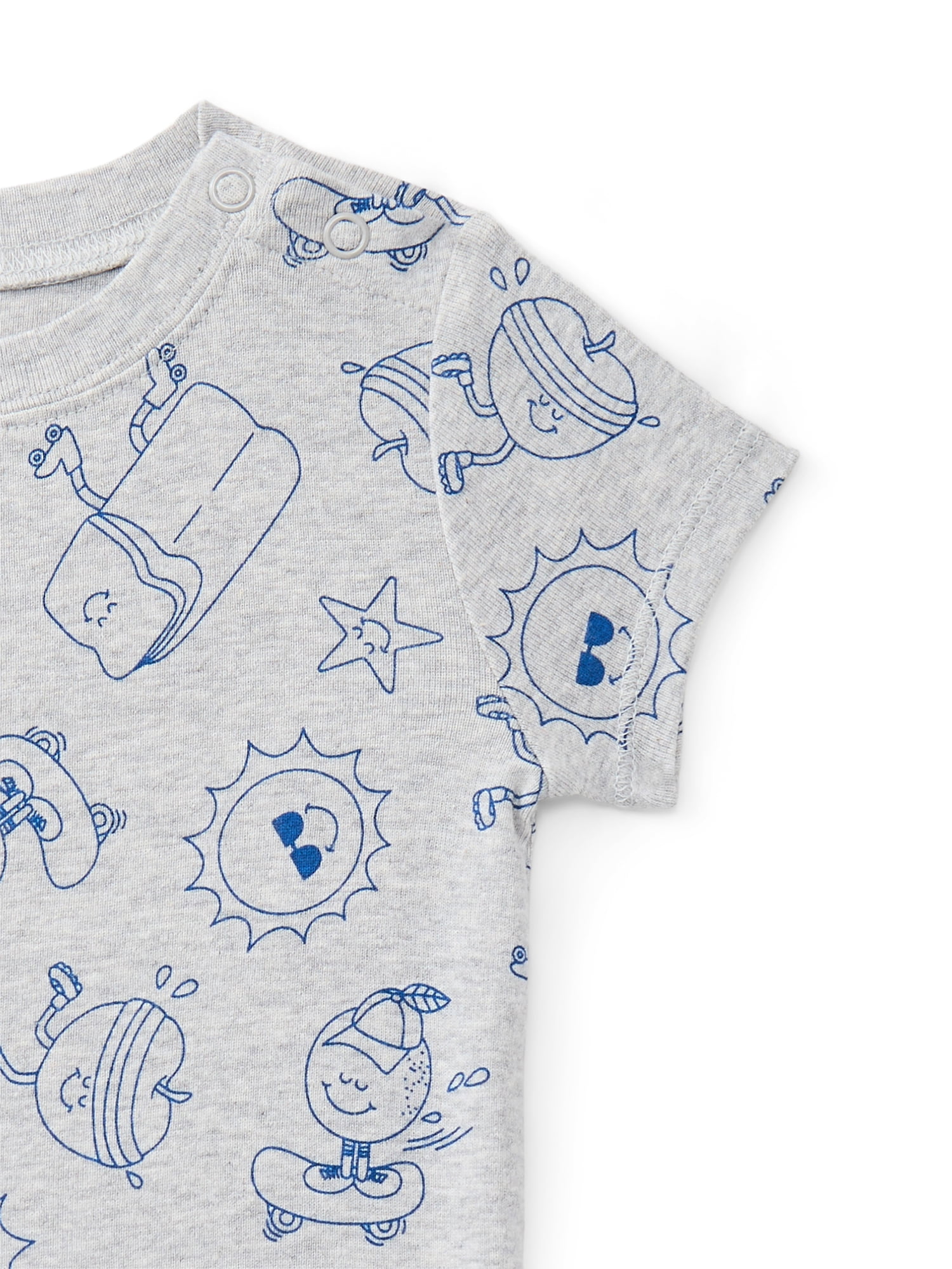 Wonder Nation Baby Boys Cotton Printed Bodysuit with Short Sleeves, Sizes 0M-24M