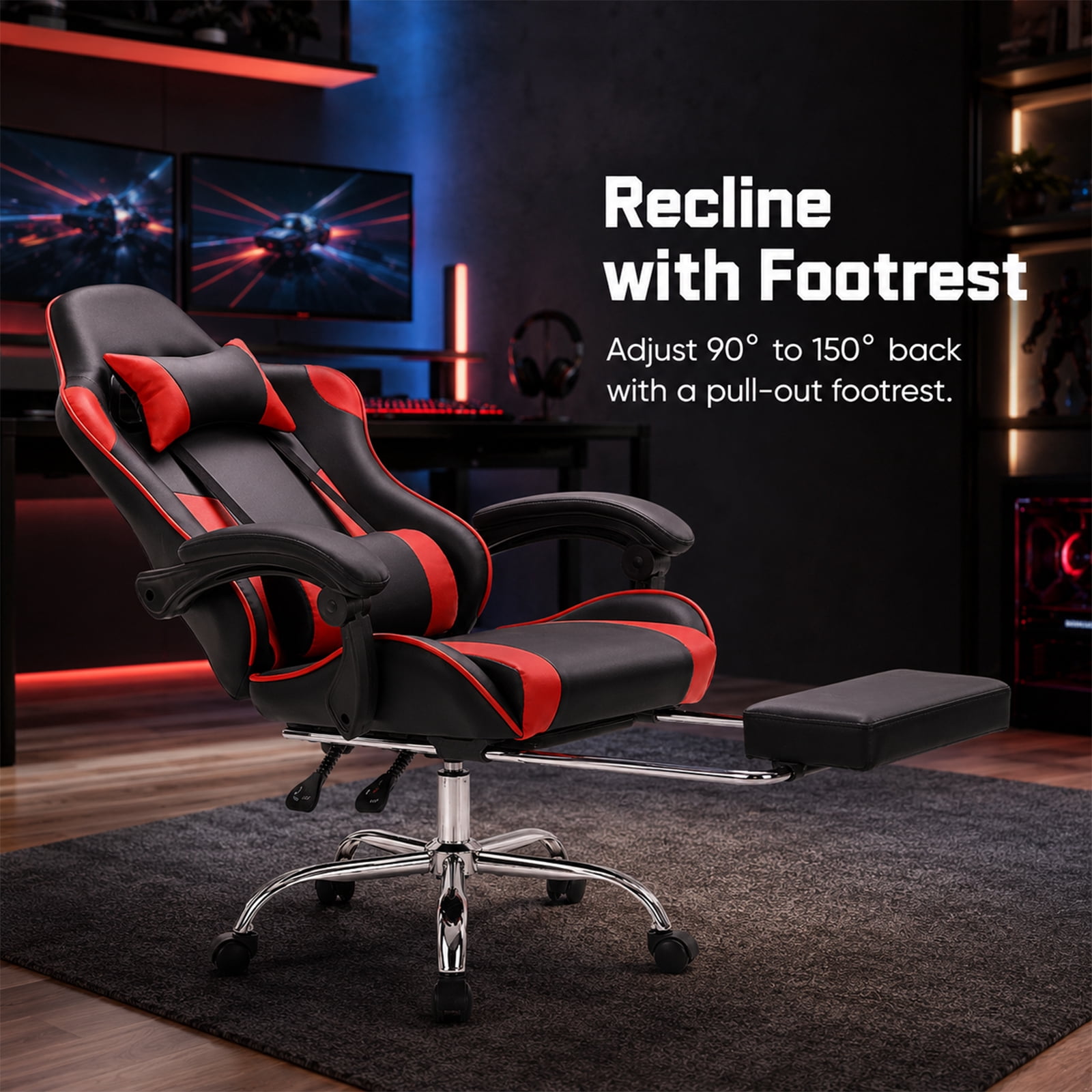Alvantor Gaming Chair, Adjustable Backrest and Height, Ergonomic Computer Chair with Footrest and Lumbar Support, 275lb Capacity