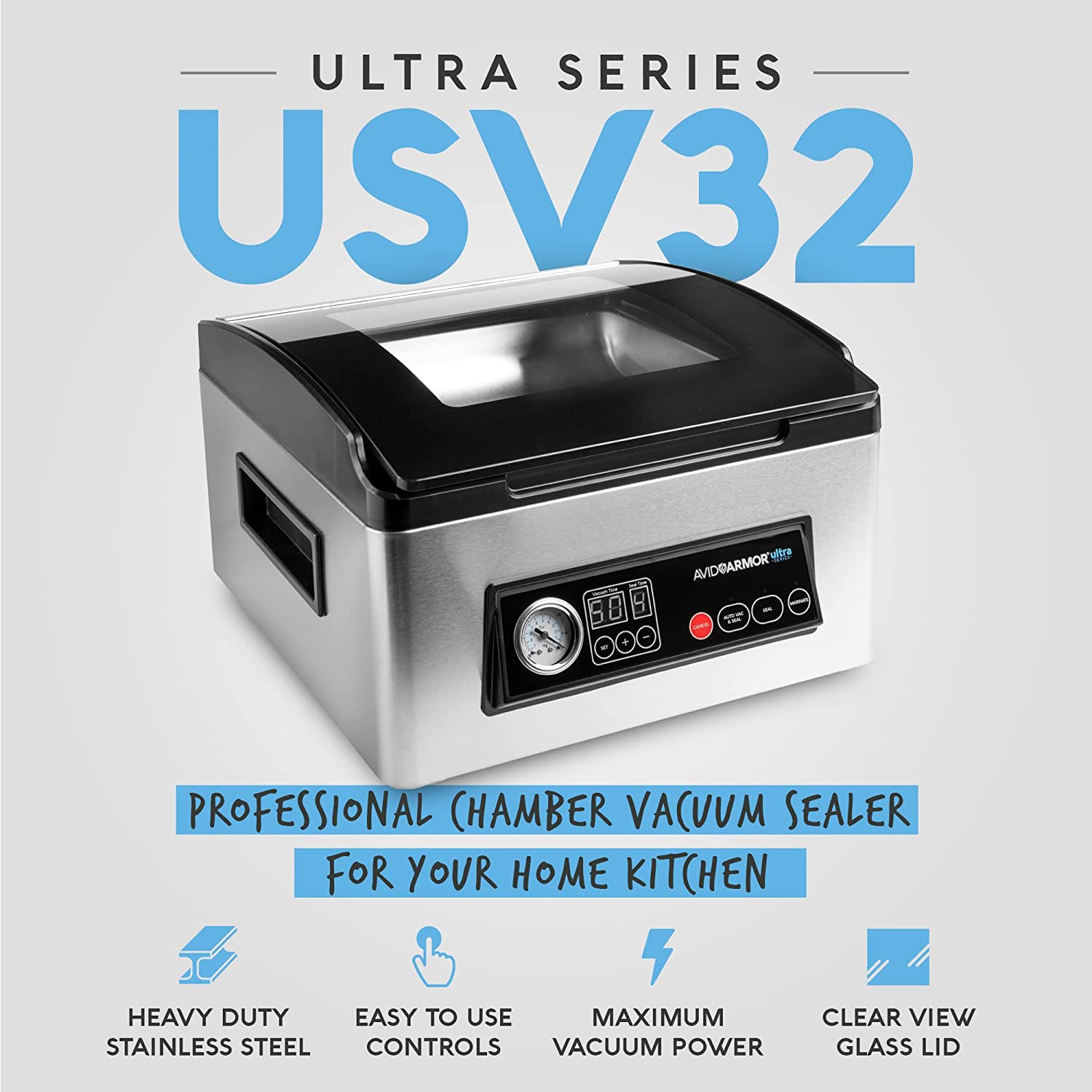 Avid Armor Ultra Series USV32 Stainless Steel Food Vacuum Sealer Machine, Professional Bag Sealer and Food Saver - image 3 of 10