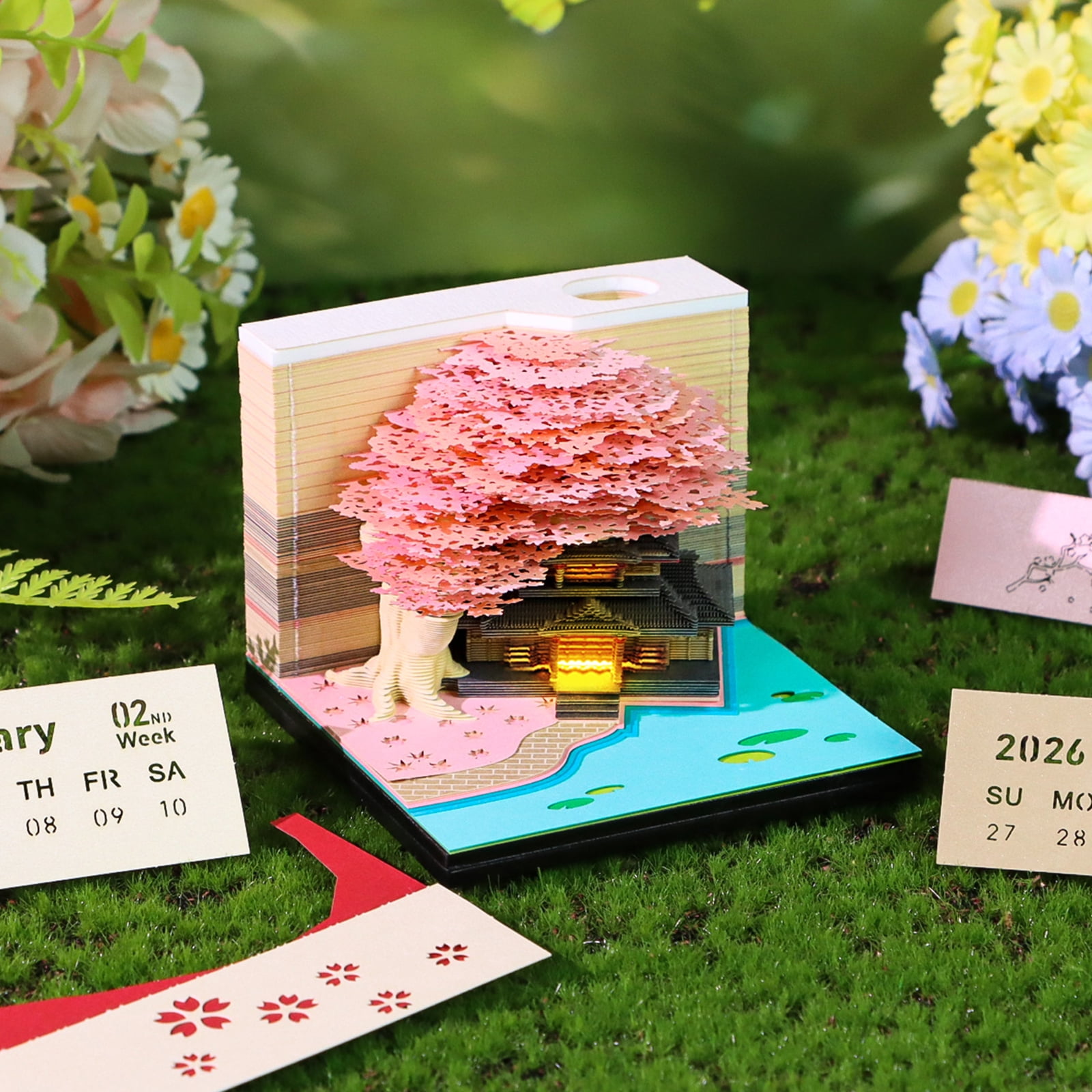 Twenty twenty six Illuminated Weekly Planner Three-dimensional Flowering Flower Paper Art Note Pad Split Panes Permanent Special Paper