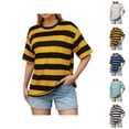thumbnail image 1 of Striped Womens T Shirts 2026 Summer Fashionable Short Sleeve Crewneck Color Block Loose Tees, 1 of 5