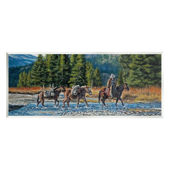 Stupell Industries Crossing River Cowboy Landscape Animals & Insects Painting Unframed Art Print Wall Art