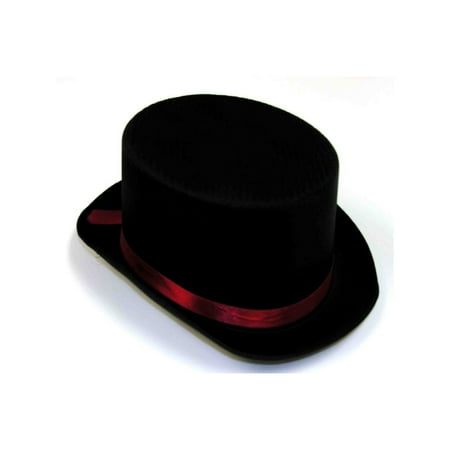 Halloween Black Satin Top Hat with Red Band