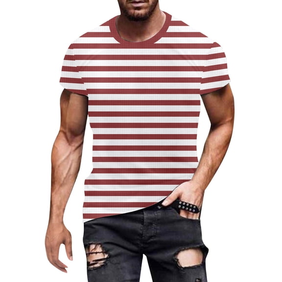 YANGXINX Mens Carnival Striped T-Shirts Texture Color Block Crew Neck Short Sleeve Tees Soft Breathable Casual Loose Pullover Tops