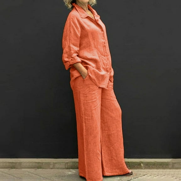 XINXIAOO Women Summer 2 Piece Outfits Long Sleeve Top Wide Leg Pants Jumpsuits Matching Beach Sets Cute Sleepwear for Women Warm Pajamas for Women Junior Pajamas Flannel Tops for Women Pajamas with