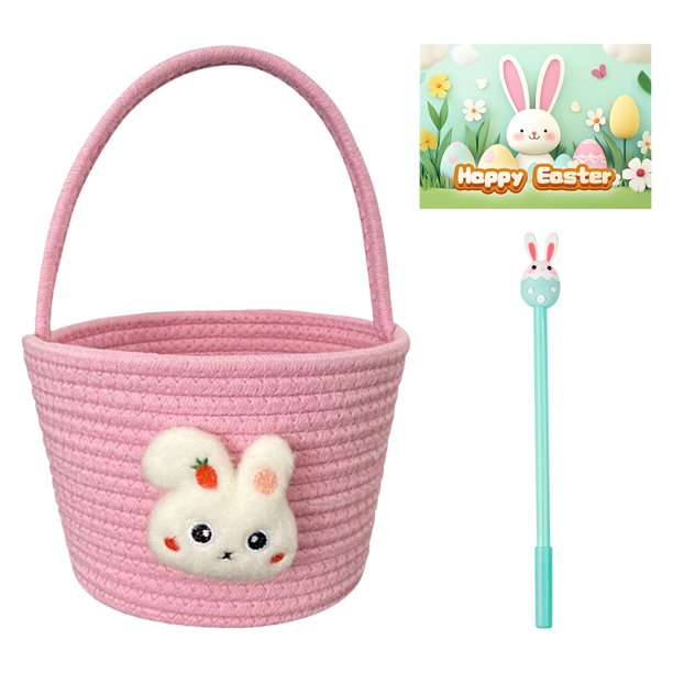 Cesta Regalo Conejito Pascua Hilo Algodón Tejido para Bebés Pequeños ()
