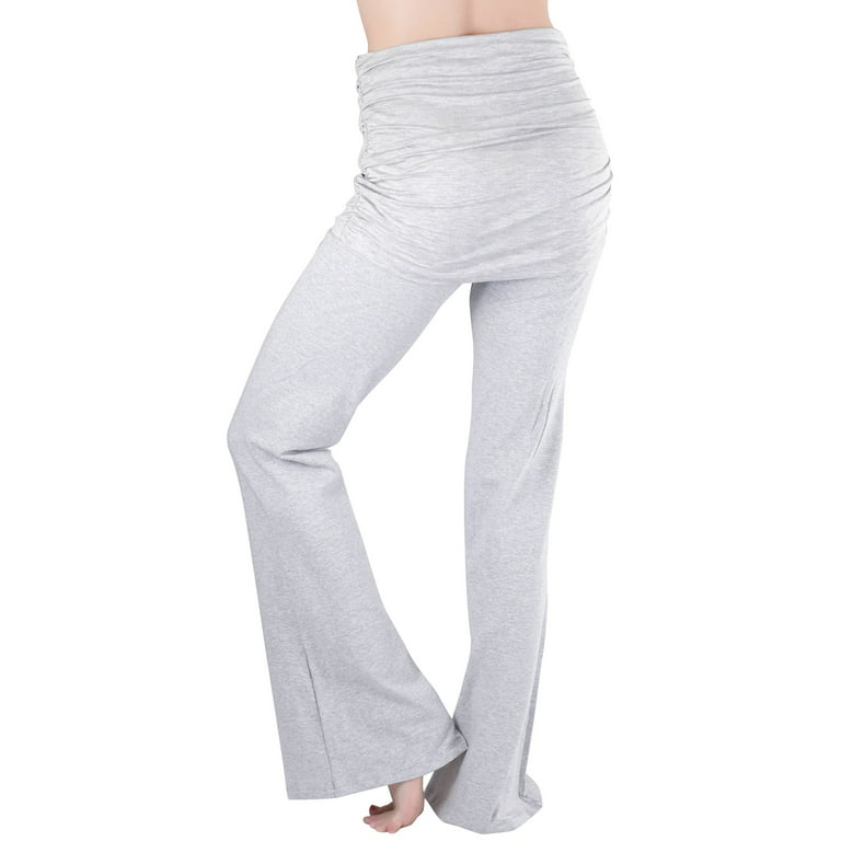 ToBeInStyle Women's Skirted Yoga Pants Flared Leggings w/ Attached Shirred  Skirt - Heather Grey - Large