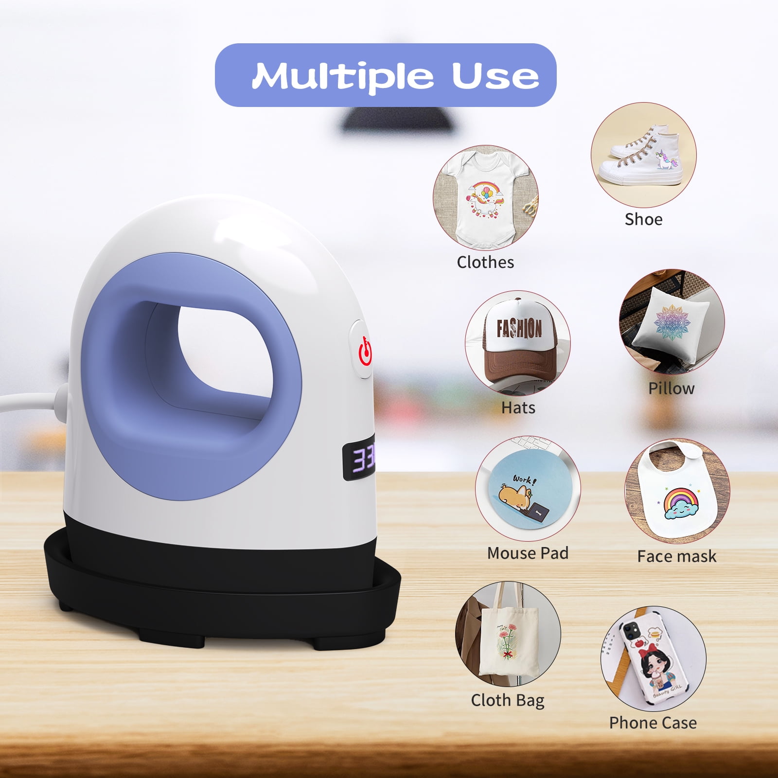 AST&T Mini Heat Press Machine Purple, Portable Digital Iron for Shoes, Hats, T Shirts,HTV Vinyl and Small DIY Project