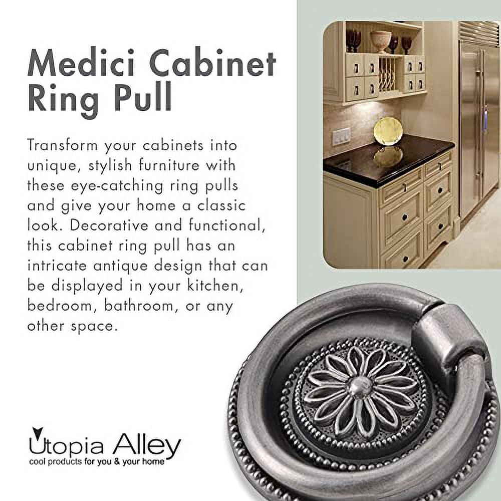 Utopia Alley 25pcs Medici Cabinet Ring Pull Knob - Decorative Cabinet Drop Pull Knobs for Cabinets and Drawers - Vintage Cabinet Hardware with Hand Finished Pewter - Metal Drawer Pull Knobs 1 5/8"