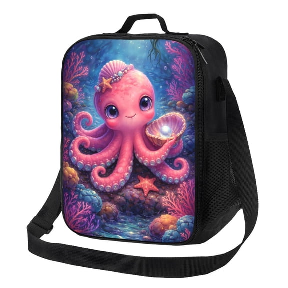 Cute Octopus Ocean Lunch Bag Insulated Thermal Box with Shoulder Strap & Handle for Work and Picnic