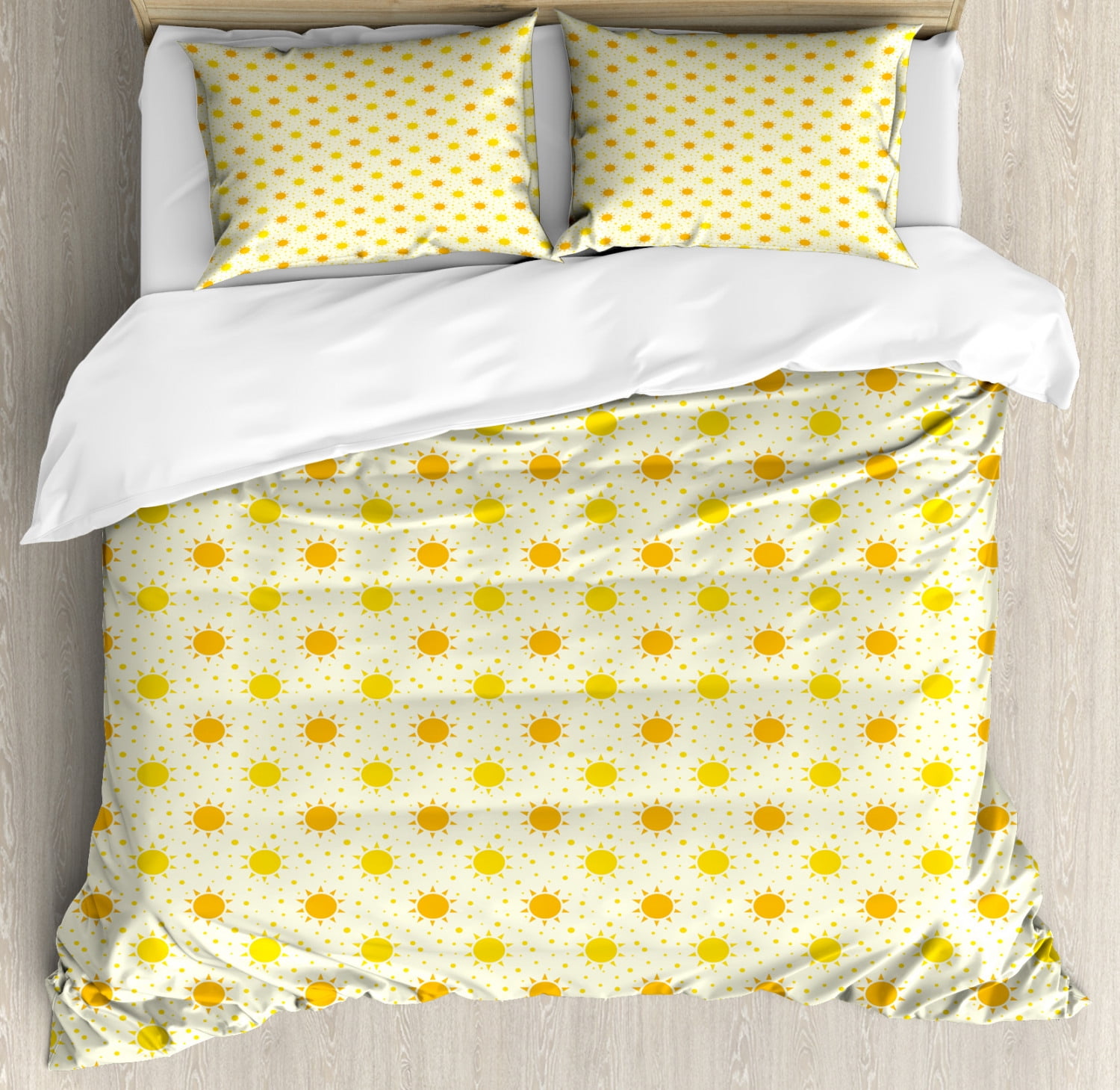 Summer Queen Size Duvet Cover Set, Geometric Sun Motif on a Background