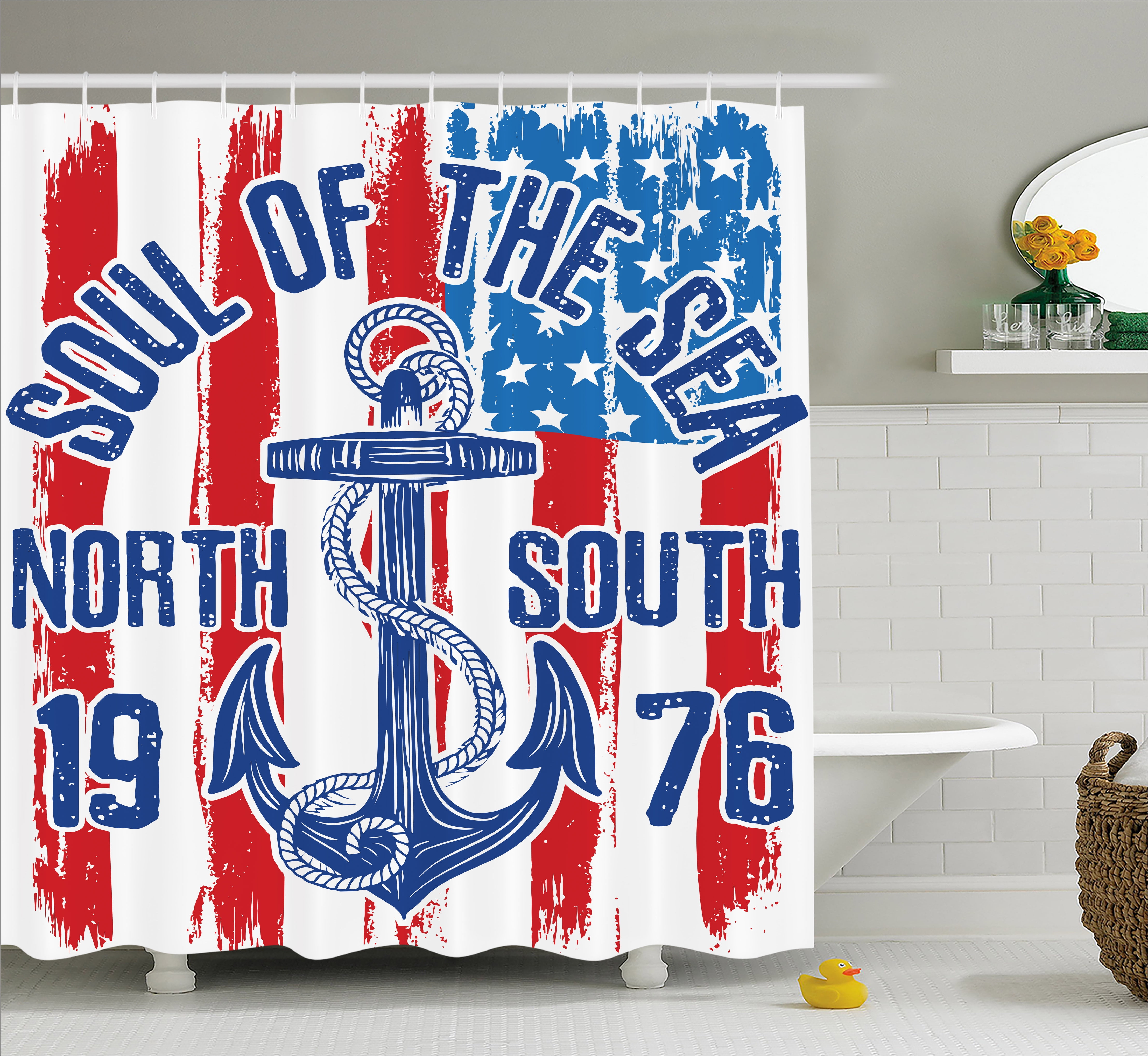 Anchor Shower Curtain, Vintage Design Anchor with Rope on Grungy