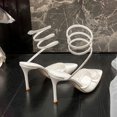 thumbnail image 4 of 2024 Roman Sexy Pointy Thin Heel Back Empty Single Shoe Rhinestone Snake Wrapped High Heels Wedding Shoes FGS, 4 of 6