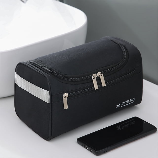 Neceser de viaje colgante | Organizador impermeable para cosméticos y artículos de afeitado con gancho para baño, gimnasio o vacaciones | Almacenamiento portátil negro para hombres y mujeres