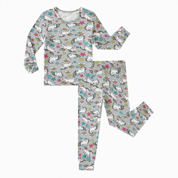 Leey-World Bamboo Viscose Toddler Kids Pajamas Set Long Sleeve Boys & Girls 2-Piece Snug Fit PJs, Cozy All-Season 12M-8Y Sleepwear(Grey,6-7 Years)