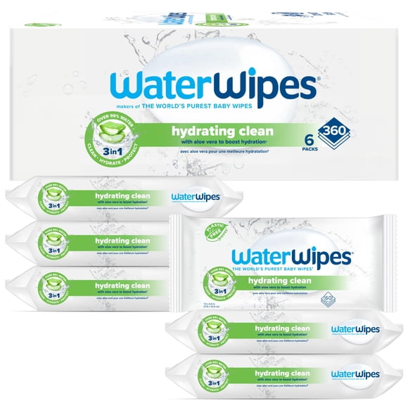 Toallitas para bebés WaterWipes Hydrating Clean, 99% a base de agua, 360 unidades