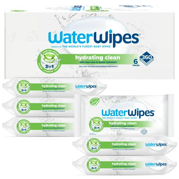 Toallitas para bebés WaterWipes Hydrating Clean, 99% a base de agua, 360 unidades