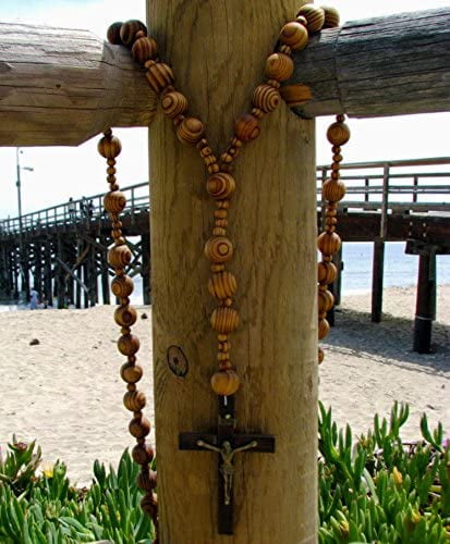 Giant Big Beads Rosario Natural Wood Chain Jesus Cross Xl Large 40 Wall Rosary