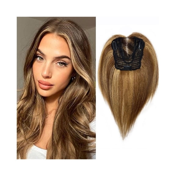 Hair Toppers for Women 10" Real Human Hair Toppers, 12x13cm Hand-Tied Hair Toppers with Swiss Lace Base Clip In Straight Remy Hair Piece