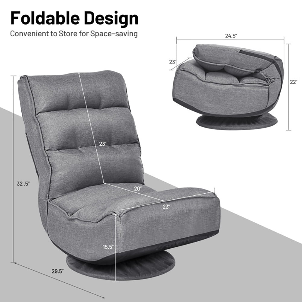 Finihen 360 Degree Swivel Floor Chair, 5-Position Folding Floor Gaming Chair, Lazy Lounge Chair for Relaxing Reading Gaming TV Watching, Gray