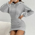 thumbnail image 6 of UJNDER Women's Fall Winter Hooded Sweatshirt Dress Bodycon Long Sleeve Drawstring Casual Streetwear Grey S, 6 of 6