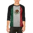 thumbnail image 1 of Cinco De Mayo Distressed Mexican Flag Mens Raglan T Shirt White-Black MD, 1 of 1