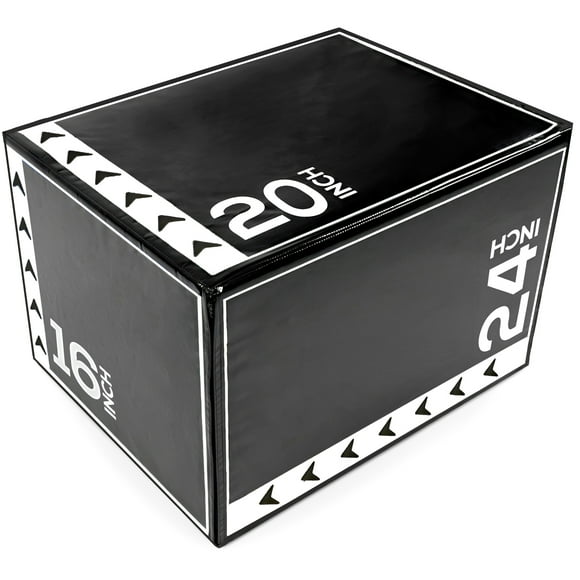 BalanceFrom Foam Plyometric Jump Box with 16”, 20”, and 24” Heights, 10 lbs, Black & White