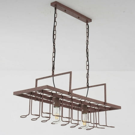 

Oukaning Antique Wood Chandelier Modern Farmhouse Creative Linear Wine Bottle Chandelier Ceiling Lamp Restaurant Bar Cafe 12W
