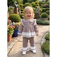 thumbnail image 4 of Loicainy Baby Toddler Girl Fall Outfits 6 12 18 24 Months 2T 3T 4T Plaid Print Long Sleeve Doll Collar Tops Flare Pants Clothes Set, 4 of 9
