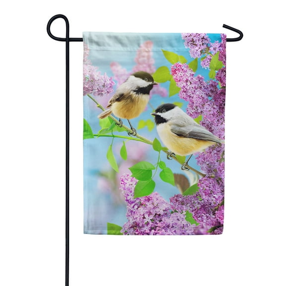 America Forever Chickadees and Lilac Garden Flag 12.5 x 18 inch Double Sided Spring Summer Welcome Floral Birds Outdoor Yard Seasonal Decorative Flag