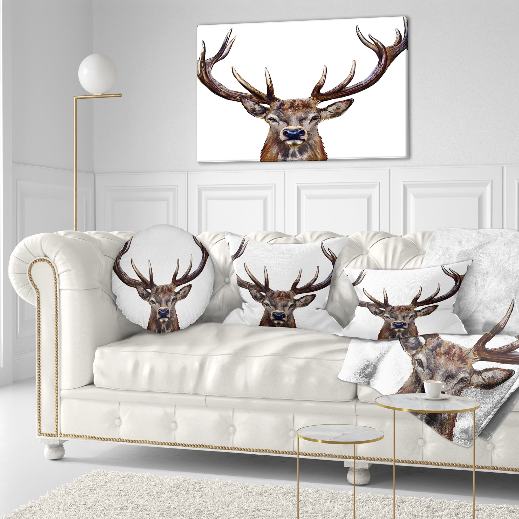 Designart Deer Head in Front Illustration - Animal Throw Pillow - 12x20