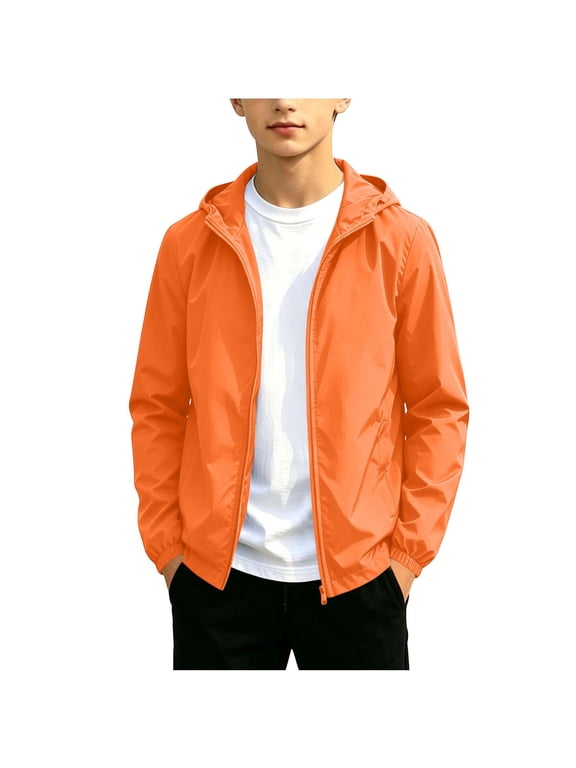 Boys Rain Jacket Waterproof Hooded Raincoat for Teens Kids Spring Outdoor Long Sleeve School Clothes