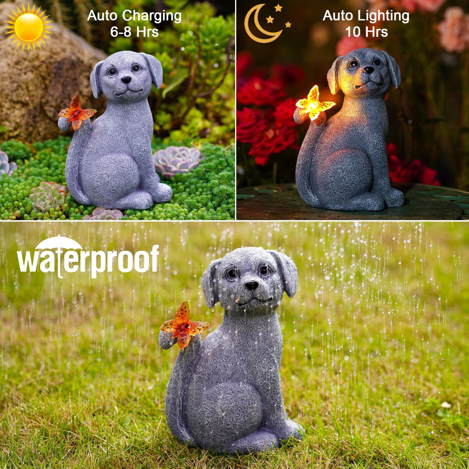 Solar Dog Outdoor Statues For Garden: Outside Decor With Butterfly Clearance Yard Art Lawn Ornaments Patio Balcony Home House Mom Grandma Women