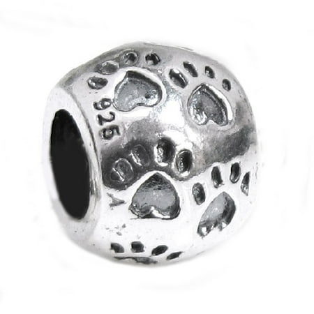 Paw Pet Charms - Queenberry Sterling Silver Pet's Paw with Love Heart European-style Bead Charm Fits Pandora