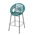 thumbnail image 4 of Bar Stools, Outdoor Barstools Set of 2, PE Wicker Seat and Backrest with Black Iron Frame, Ergonomic Counter Height Stools for Patio, Kitchen, or Bar in Teal, 4 of 11