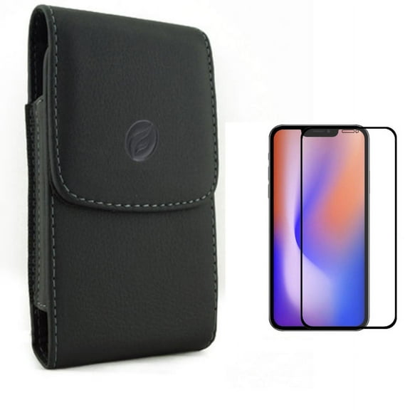 Screen Protector & Case Belt Clip for iPhone 13 Pro ONLY - Anti-Glare Tempered Glass Matte 3D Curved Edge   Leather Holster Cover Pouch Vertical Combo