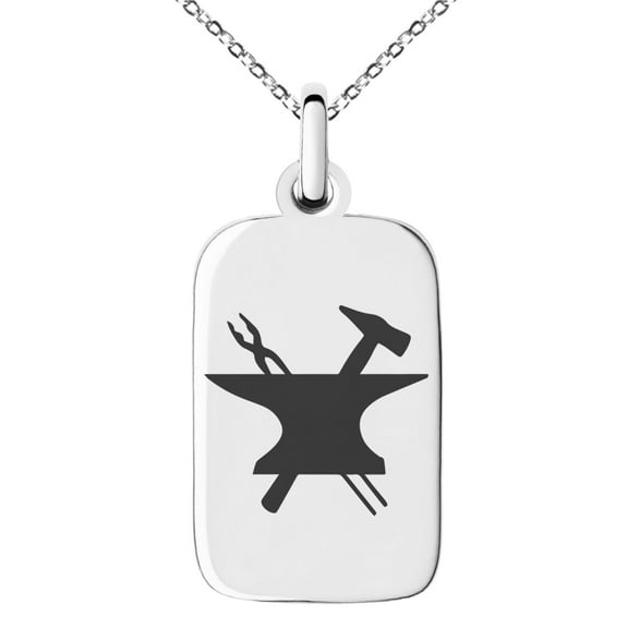 Stainless Steel Hephaestus Greek God of Blacksmith & Fire Engraved Small Rectangle Dog Tag Charm Pendant Necklace